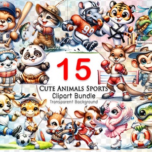 Zwierzęta uprawiające sport Clipart Przezroczyste wzory, Chłopięcy Safari Sport Przedszkole, Zwierzęcy sport Przedszkole, Sportowe Zwierzęta Clipart PNG Sublimacja