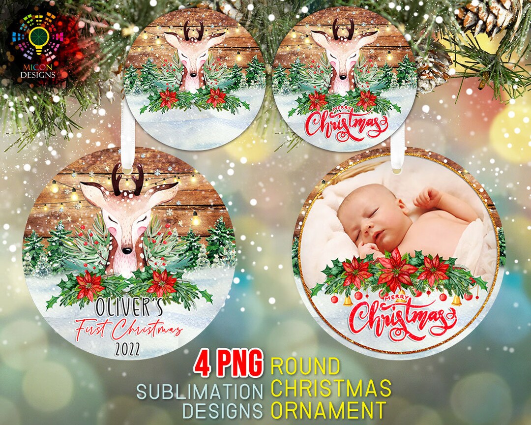Baby's First Christmas Ornament Deer PNG Sublimation Design Template ...