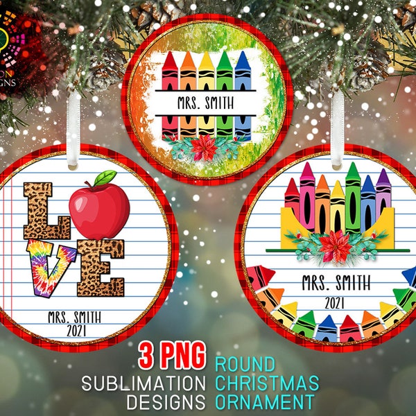 Teacher Personalized Christmas Round Ornament Bundle PNG Sublimation Template, Christmas Teacher Ornament Sublimation Designs Png Download