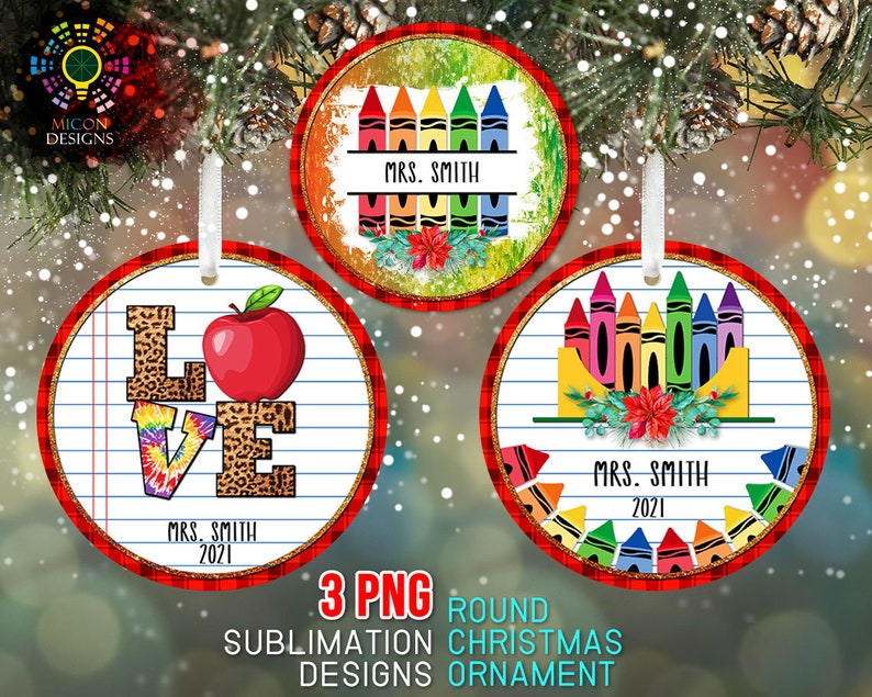 Teacher Personalized Christmas Round Ornament Bundle PNG Sublimation Template, Christmas Teacher Ornament Sublimation Designs Png Download 