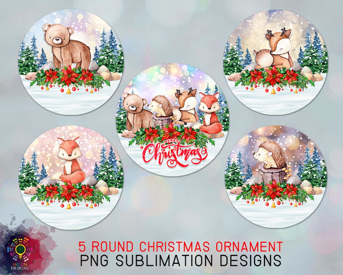 Woodland Animals Christmas Ornament Bundle PNG Sublimation Design ...