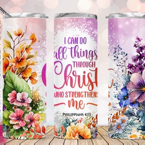 20oz Skinny Tumbler I Can Do All Things Through Christ PNG Sublimation Designs, Christian Religious Tumbler Wrap, Bible Verse Tumbler Png