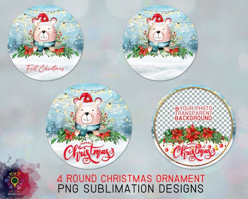 Baby's First Christmas Ornament Bear PNG Sublimation Design Template ...
