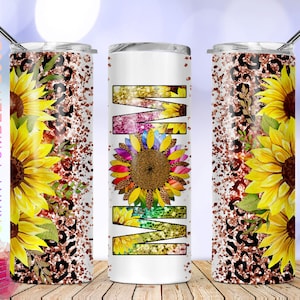 20oz Skinny Tumbler MOM Sunflower Leopard Rose Gold Glitter Sublimation Design Templates Straight/Warped PNG File Digital Download