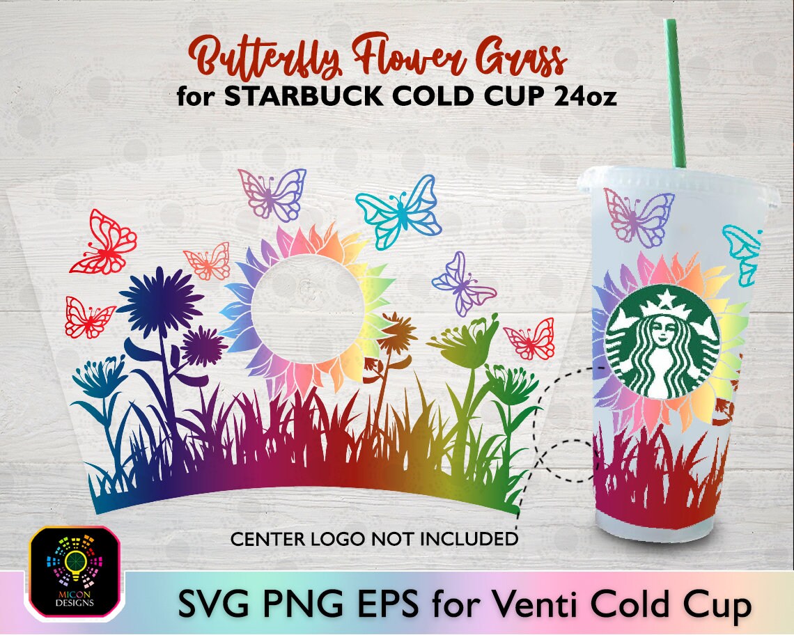 Download Full Wrap Butterfly Sunflower Grass Svg for Starbucks ...
