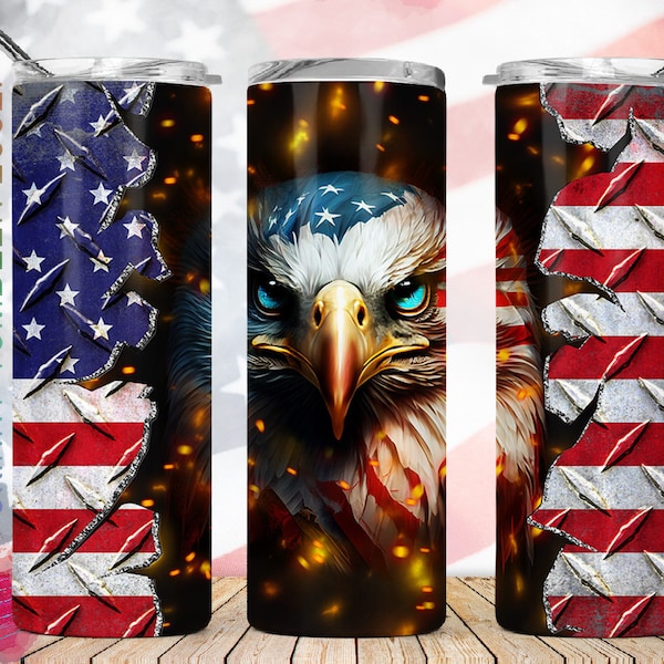 20oz Skinny Tumbler Eagle American Flag PNG Sublimation Designs, Patriotic Tumbler Wrap, USA Flag Eagle Sublimation PNG Digital Download