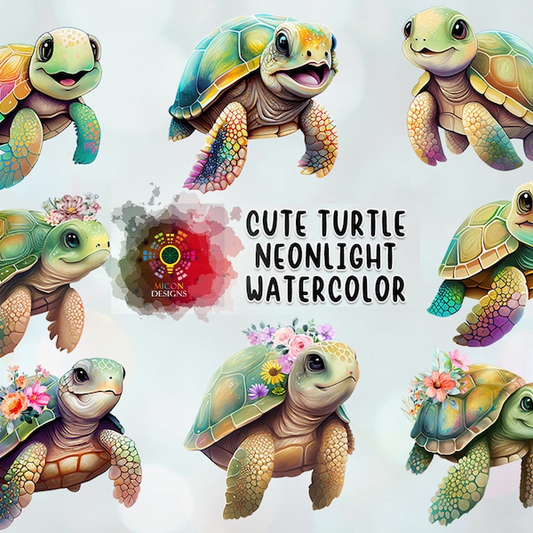 Cute Sea Turtle Clipart Bundle PNG Sublimation Designs, Sea Turtle, Ocean Lover Animals, Sea Turtle Flowers Printable Digital Files Download