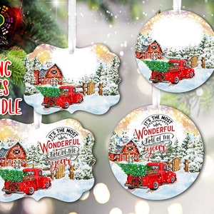 It&#39;s The Most Wonderful Time Of The Year Round and Benelux Ornament PNG Sublimation Designs Template, Christmas Vintage Farm Truck Png Files