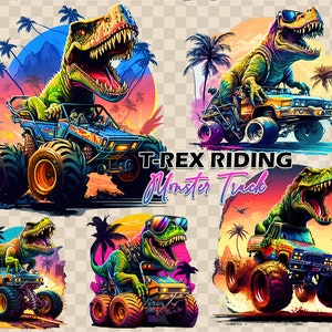 T-Rex Dinosaur Riding a Monster Truck PNG Clipart Sublimation Design, Monster Truck Png, Truck Png, dino Png, Extreme Vehicle PNG Digital
