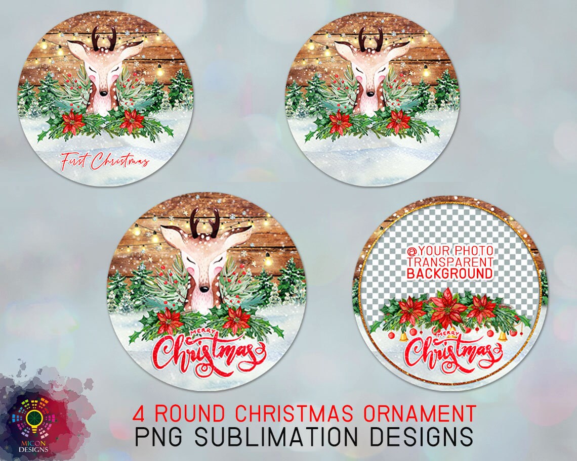 Baby's First Christmas Ornament Deer PNG Sublimation Design Template ...