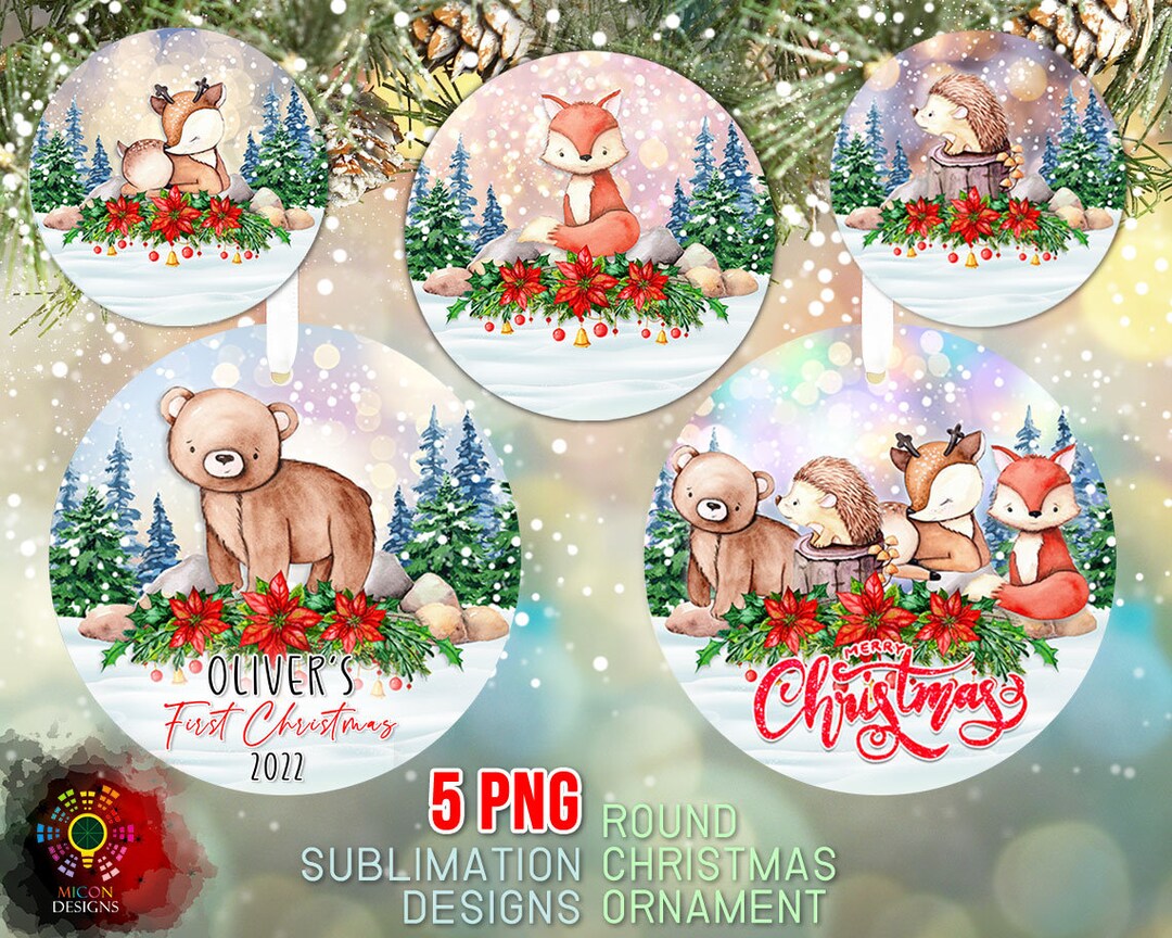 Woodland Animals Christmas Ornament Bundle PNG Sublimation Design ...