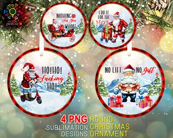 Volwassen grappige Bad Santa kerstornament bundel png-sublimatiesjabloon, vloekwoord kerstversieringen, grappig ornament png digitale download