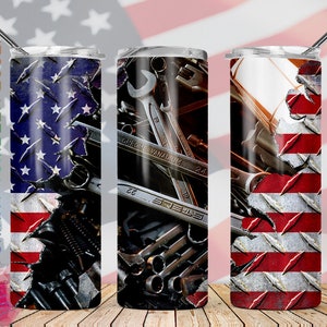 20oz Skinny Tumbler Patriotic American Mechanic Tools Sublimation Designs, Automotive Tools Tumbler Straight/Warped PNG Instant Download