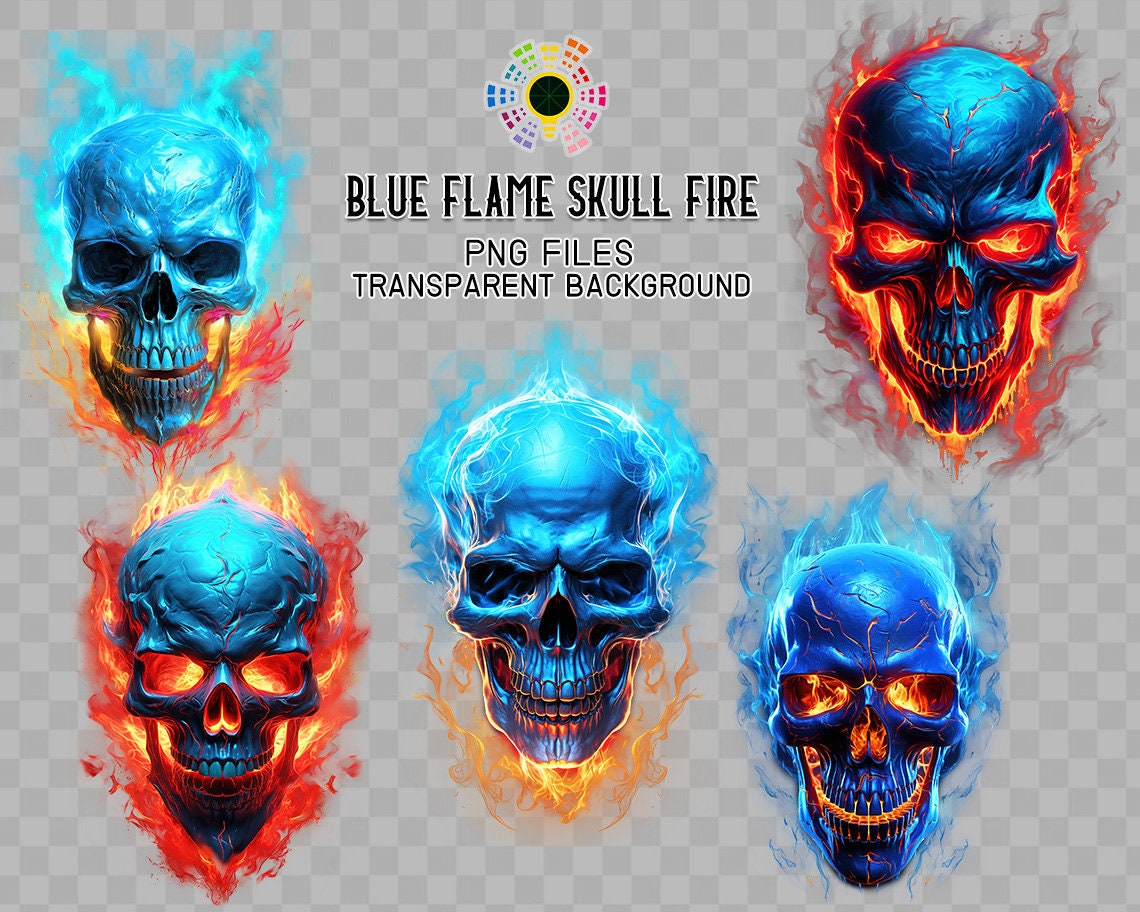 Bright Blue Flame Skull Fire Clipart PNG Bundle Transparent Background,  Realistic Skull on Fire, Blue Flames Surround the Skull PNG Designs - Etsy
