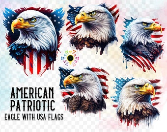 American Patriotic Eagle with USA flags PNG Clipart Sublimation Designs, Patriotic Png, American flag Png, Proud serious eagle PNG Digital