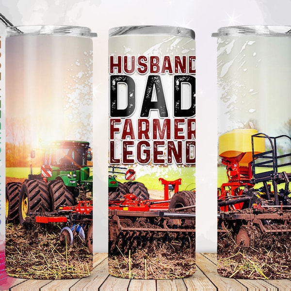 20oz Skinny Tumbler Farmer Tractor Sunset PNG Sublimation Designs, Farm Dad, Husband Dad Farmer Legend Tumbler Wrap Digital Instant Download