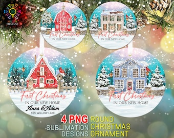 Personalized First Christmas in Our New Home Round Ornament Bundle PNG Sublimation Template, New Home Ornaments Png Digital Instant Download