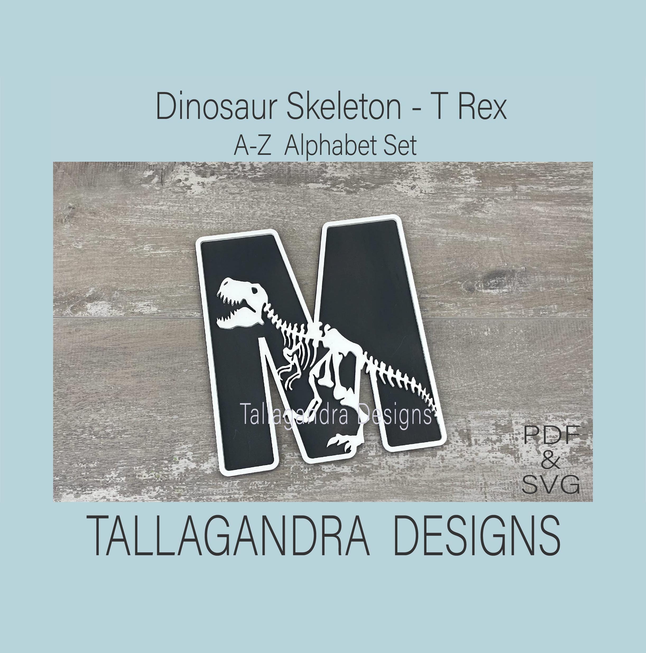 T-REX SKELETON Dinosaur - A to Z Alphabet Set + Numbers - SVG File ...