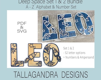 DEEP SPACE BUNDEL - Sets 1 & 2 Alfabetletters A-Z en cijfers 0-9 / SVG-bestanden