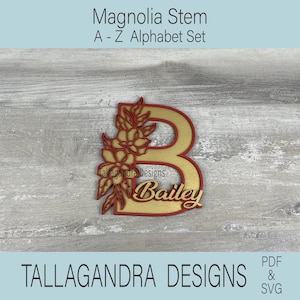 Zestaw Magnolia Stem Alphabet / Floral 2 layered - Pełne 26 liter / Plik SVG