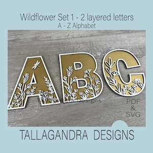 WILDFLOWER No 1 Conjunto de alfabetos / 2 capas - 26 letras completas / Archivo SVG