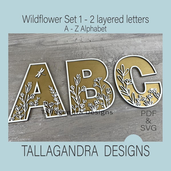 Ensemble alphabet no 1 WILDFLOWER / 2 couches - 26 lettres / fichier SVG