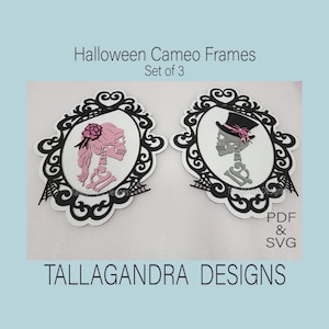 Halloween Cameo Style Frames x 3 Options Skeleton Boy Girl and Hand - SVG File