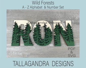 WILD FORESTS Alphabet & Number Set - 2 or 3 layered letters - A-Z Letters / SVG File