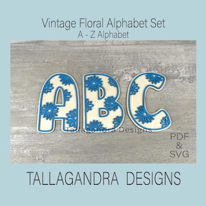 VINTAGE FLORAL - Conjunto de alfabeto de A a Z - Arquivo SVG Conjunto de letras de flores margaridas
