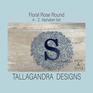 Rose Patterned Round Letter Set - Full 26 Alphabet A-Z Letter | Laser SVG File
