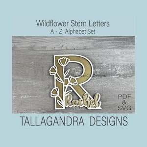 WILDFLOWER STEM Alphabet Set / 2 layered - Full 26 Floral Letters / SVG File