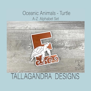 ANIMAIS OCEÂNICOS - TARTARUGA - Conjunto de alfabeto de A a Z + Números - Arquivo Svg
