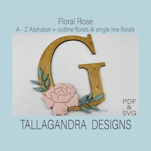 Letra floral grande con opciones florales de línea única y contorno - 26 letras del alfabeto completo / archivo SVG para sierra de calar láser Cricut