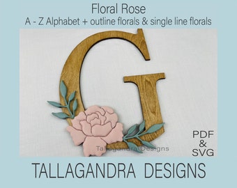 Large Letter Floral with both Single Line & Outline Floral Choices - Full 26 Alphabet Letters / SVG File for Laser Scroll Saw Cricut