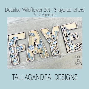 Conjunto de alfabeto de 3 camadas WILDFLOWER - 26 letras completas / arquivo SVG
