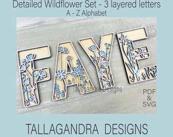 WILDFLOWER  3 Layered Alphabet Set - Full 26 Letters / SVG File