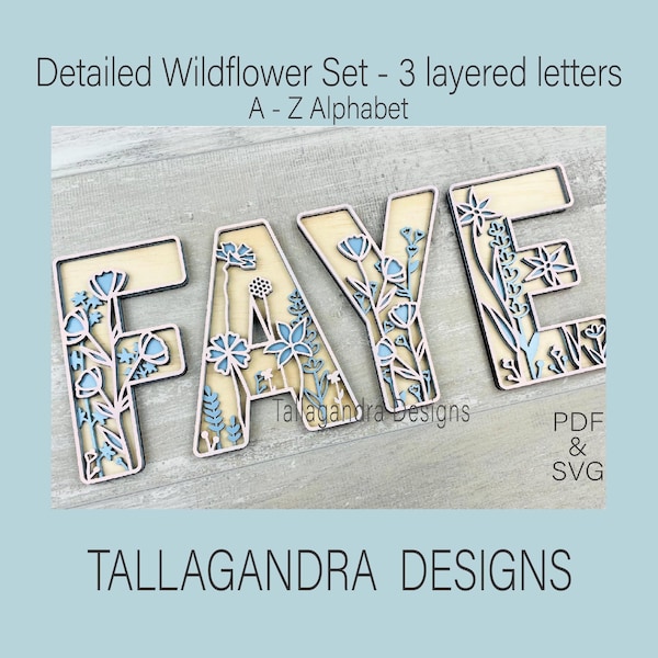 WILDFLOWER  3 Layered Alphabet Set - Full 26 Letters / SVG File