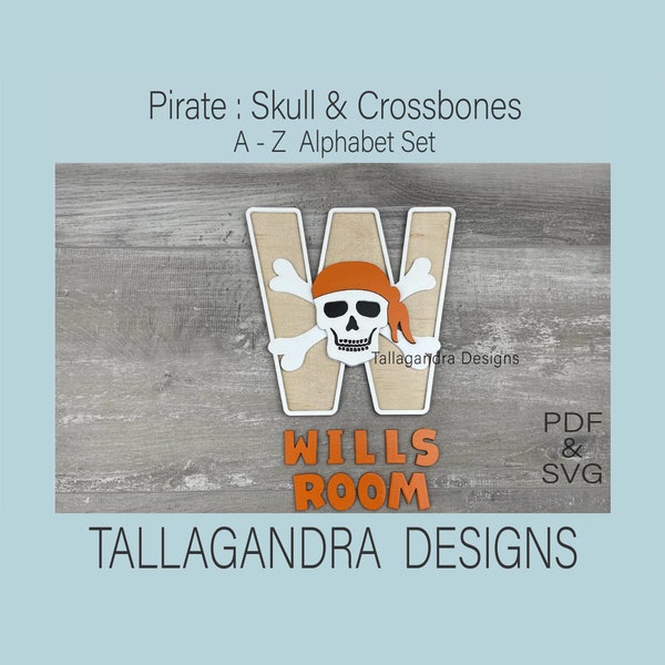 PIRATE SKULL & CROSSBONES - A to Z Alphabet Set + Numbers - Jolly Roger Flag - laser svg File