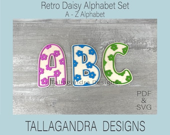RETRO DAISY - Conjunto de alfabetos de la A a la Z - Conjunto de letras florales / florales de archivos SVG