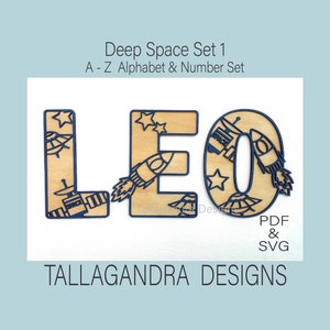DEEP SPACE Conjunto 1 - 26 letras do alfabeto A-Z e números 0-9 / Arquivos SVG