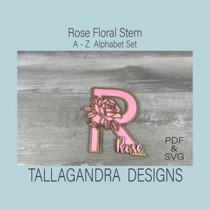 Zestaw alfabetu Rose Stem / Kwiatowy 2-warstwowy - Pełne 26 liter / Plik SVG