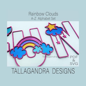 ARCO IRIS NUBES A - Z Conjunto de letras del alfabeto / Archivo SVG