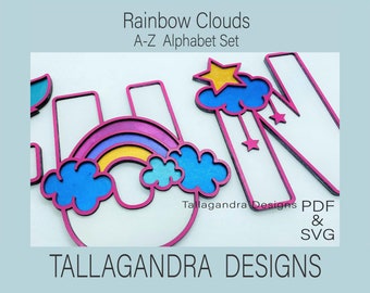 RAINBOW CLOUDS A - Z Alphabet Letter Set / SVG File