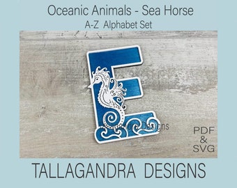 OCEANIC ANIMALS - SEAHORSE - A to Z Alphabet Set + Numbers - Svg File