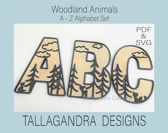 ANIMAUX DES BOIS - Ensemble alphabet A à Z - Fichier SVG