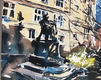 Print of Original Watercolour Art Card, Darwin Statue Shrewsbury, Shrewsbury Card, Abstract Watercolour Print, Loose Watercolour Card Print