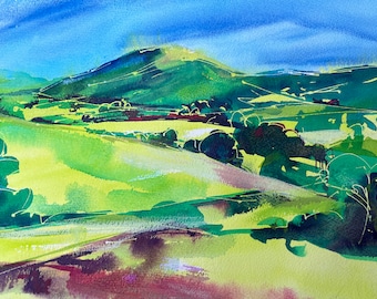 Professional Giclée Print: Earl's Hill, Pontesbury, Shropshire from original watercolour painting