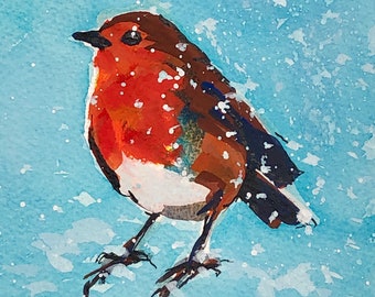 Christmas Robin Christmas Card, Print of Original Watercolour Christmas Card, Christmas Card, Festive Card, Cheerful Christmas Card