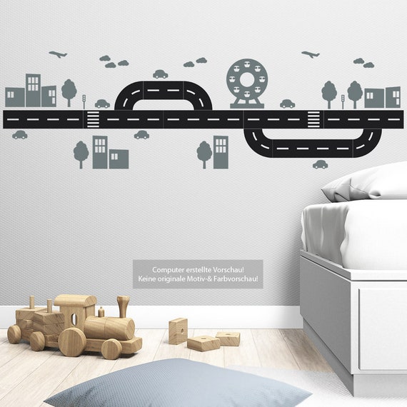 44-teiliges Wandtattoo-Set „Straße Mit Fahrzeugen“ – Wiederverwendbar, Wasserfest, Für Kinderzimmer & Mehr