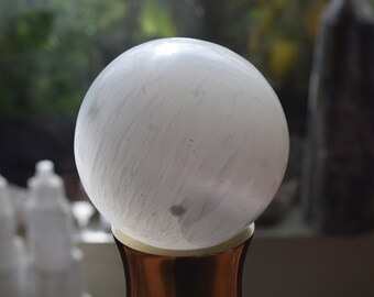 3" Selenite Crystal Sphere, Healing Crystal, Selenite Crystal Ball, Home Décor Selenite Ball, Spiritual Witch Crystal Ball